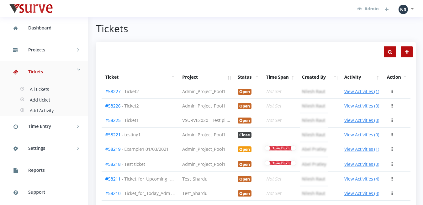 Tickets dashboard
