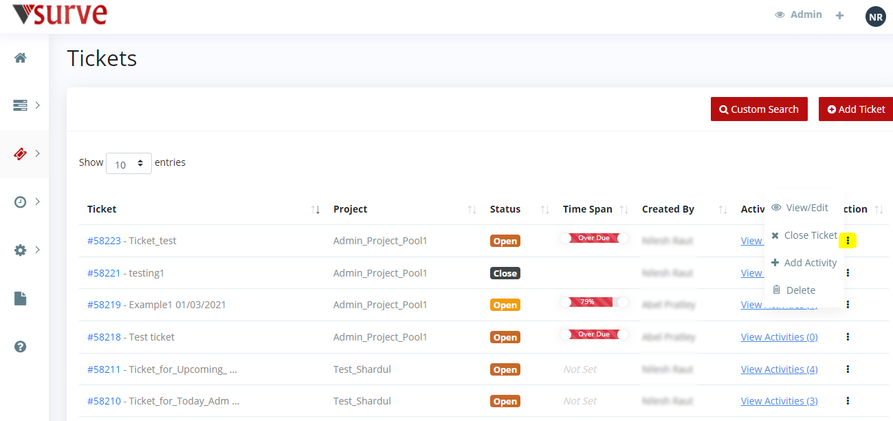Tickets dashboard