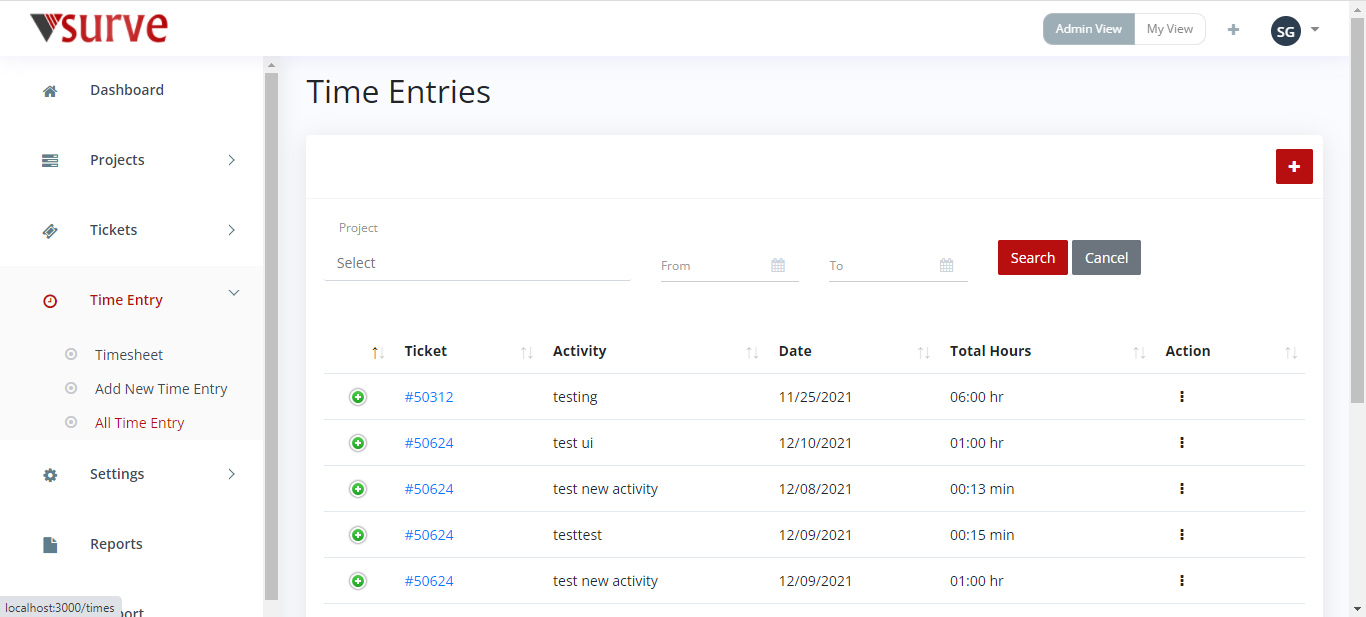 Time entries dashboard