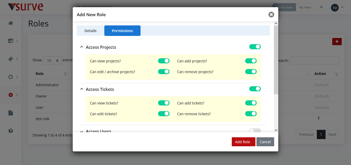 Roles permission